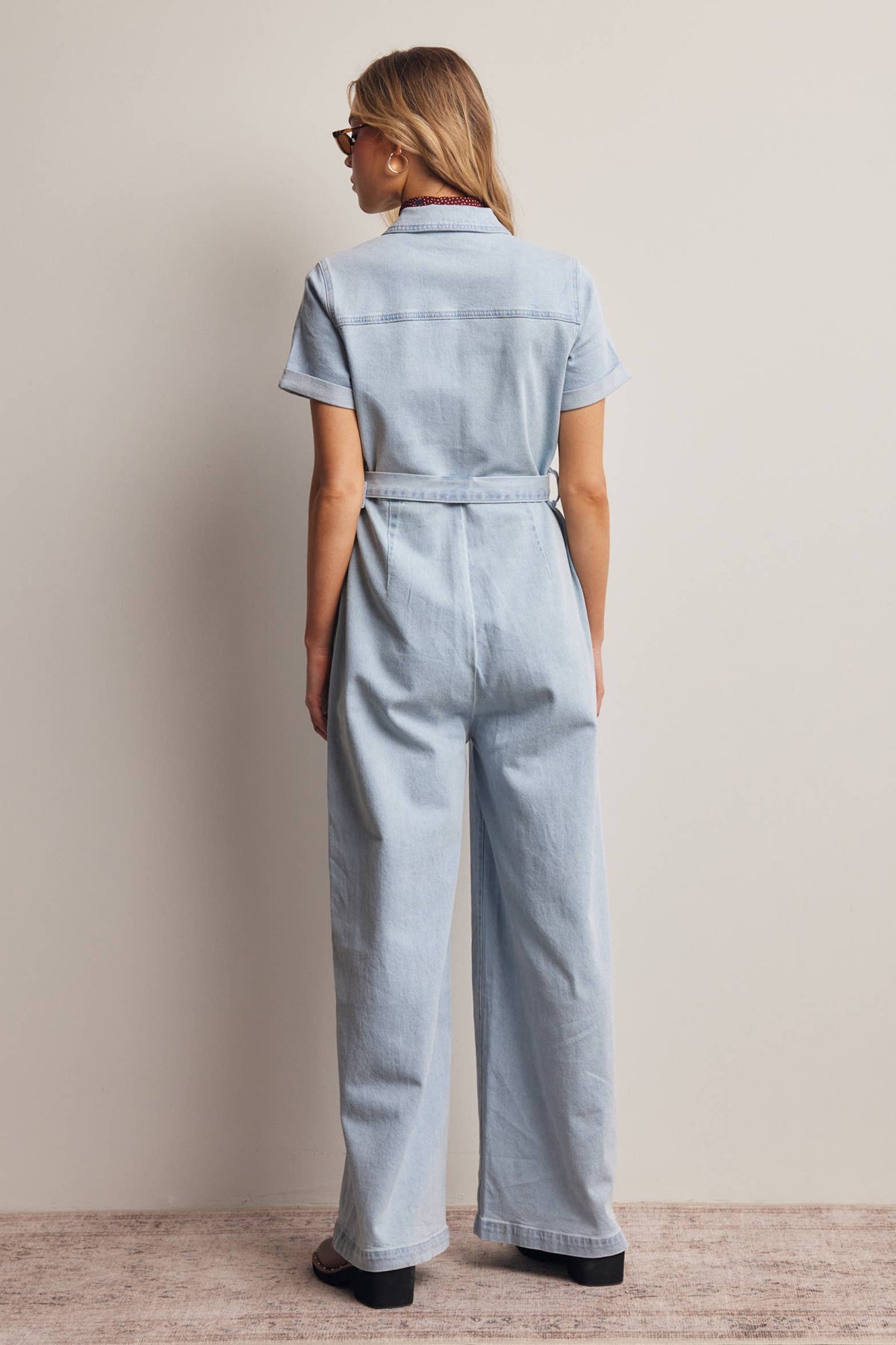 Belted Stretch Denim Wide-Leg Jumpsuit FRP0003