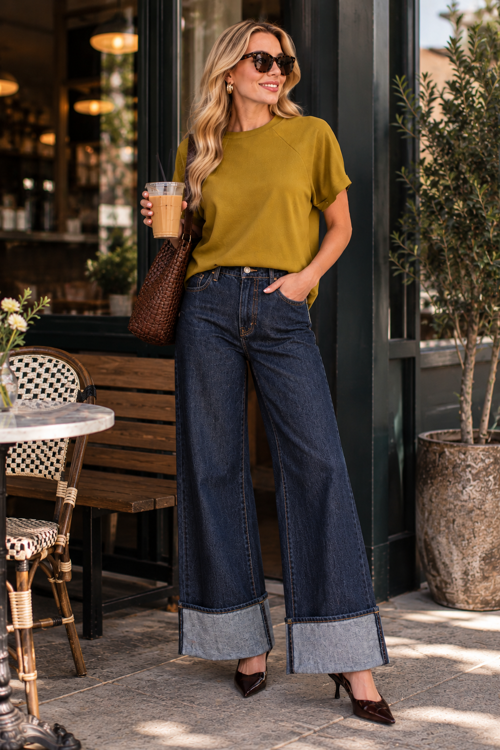 Round Neck Puff Short Sleeve Pullover Top