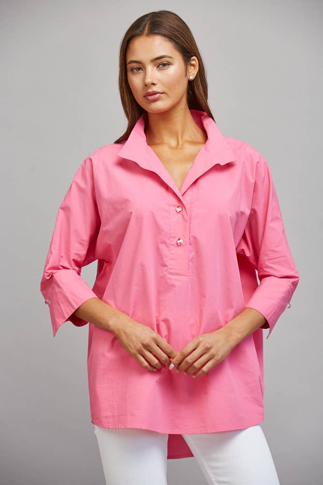 PARTIAL FRONT PLACKET OVERSIZED PULLOVER TUNIC TOP FT22320