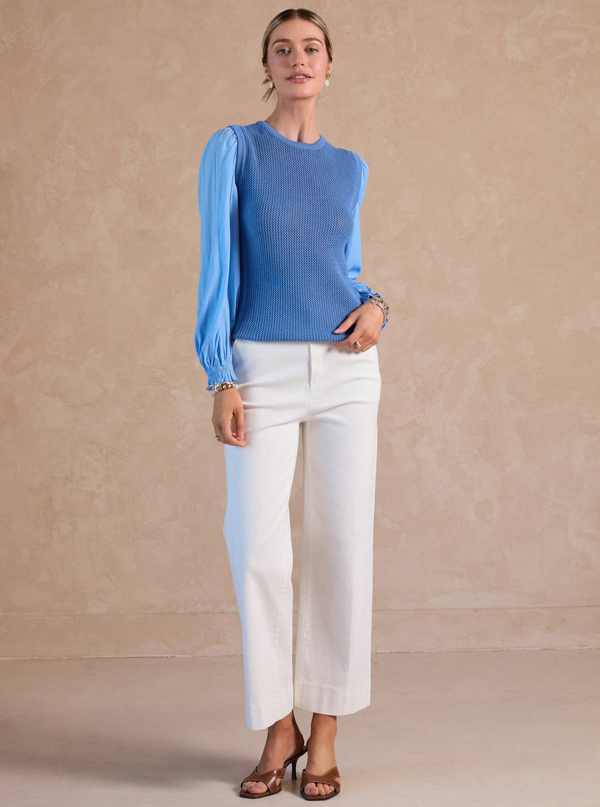 Knit Woven Combo Sweater