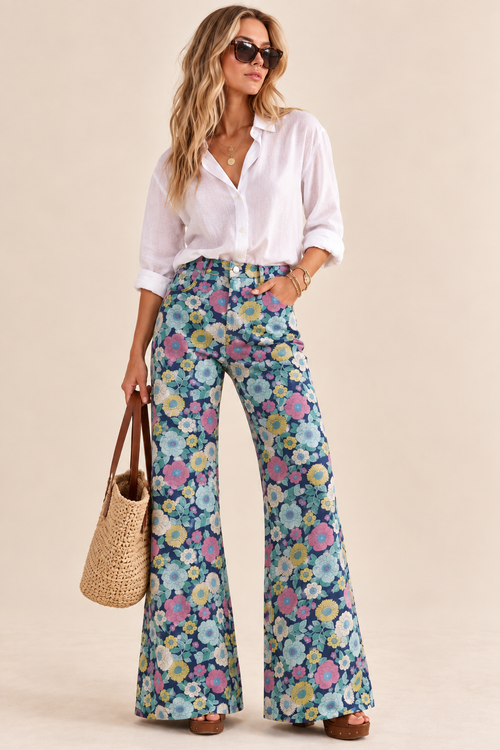 91829P Floral Wide Leg Jeans