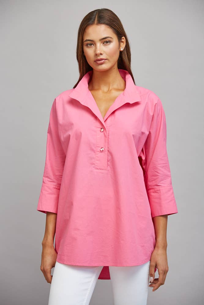 PARTIAL FRONT PLACKET OVERSIZED PULLOVER TUNIC TOP FT22320