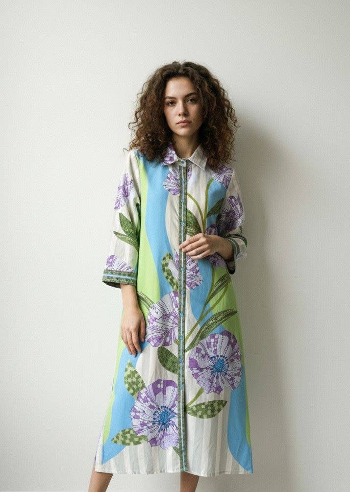 LAVENDER BLOOM ELIZA MIDI SHIRT DRESS