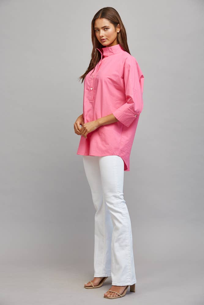 PARTIAL FRONT PLACKET OVERSIZED PULLOVER TUNIC TOP FT22320
