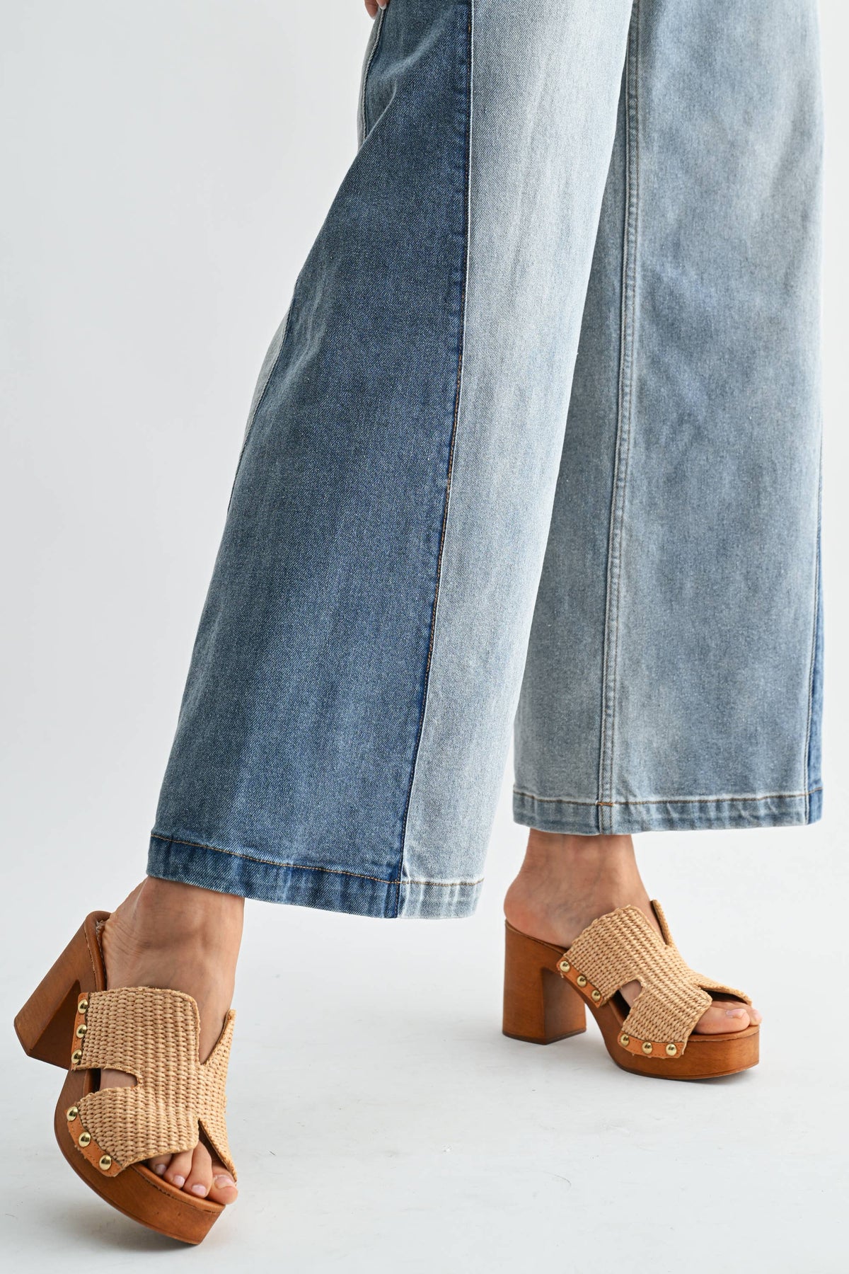 CB10162J Wide-Leg Two-Tone High Waist Denim Jeans