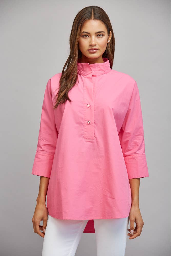 PARTIAL FRONT PLACKET OVERSIZED PULLOVER TUNIC TOP FT22320