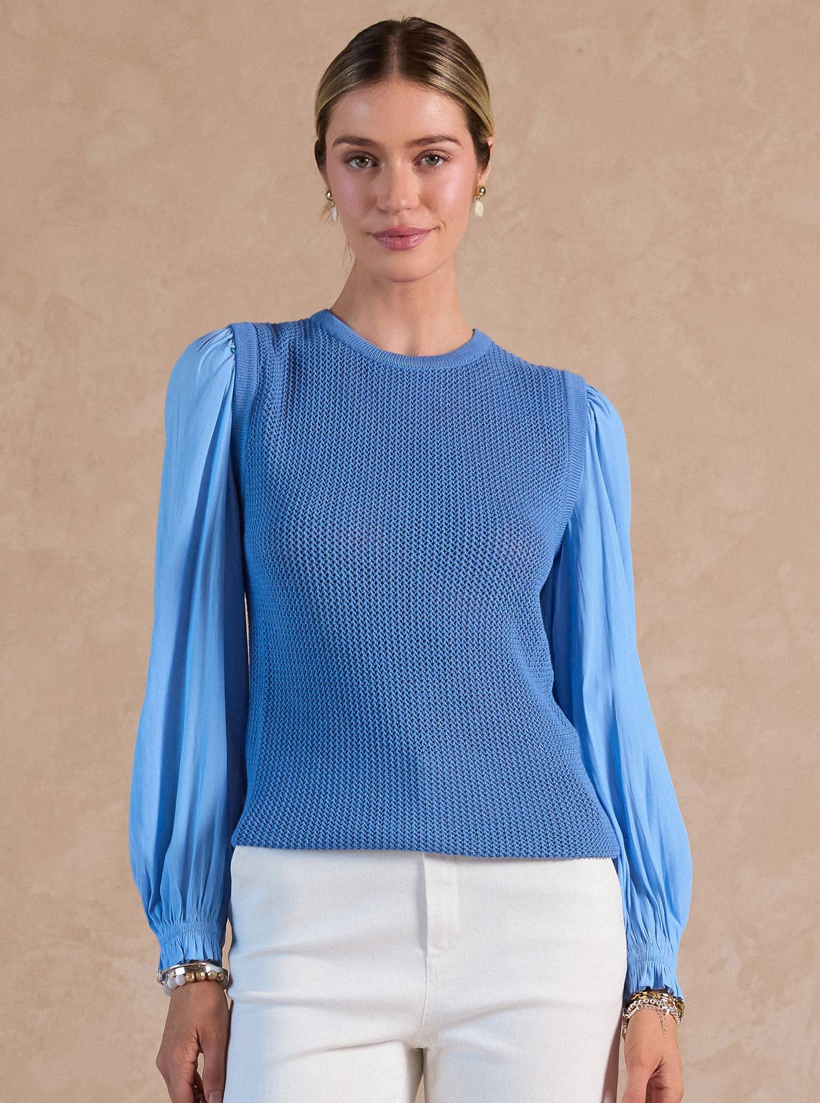 Knit Woven Combo Sweater