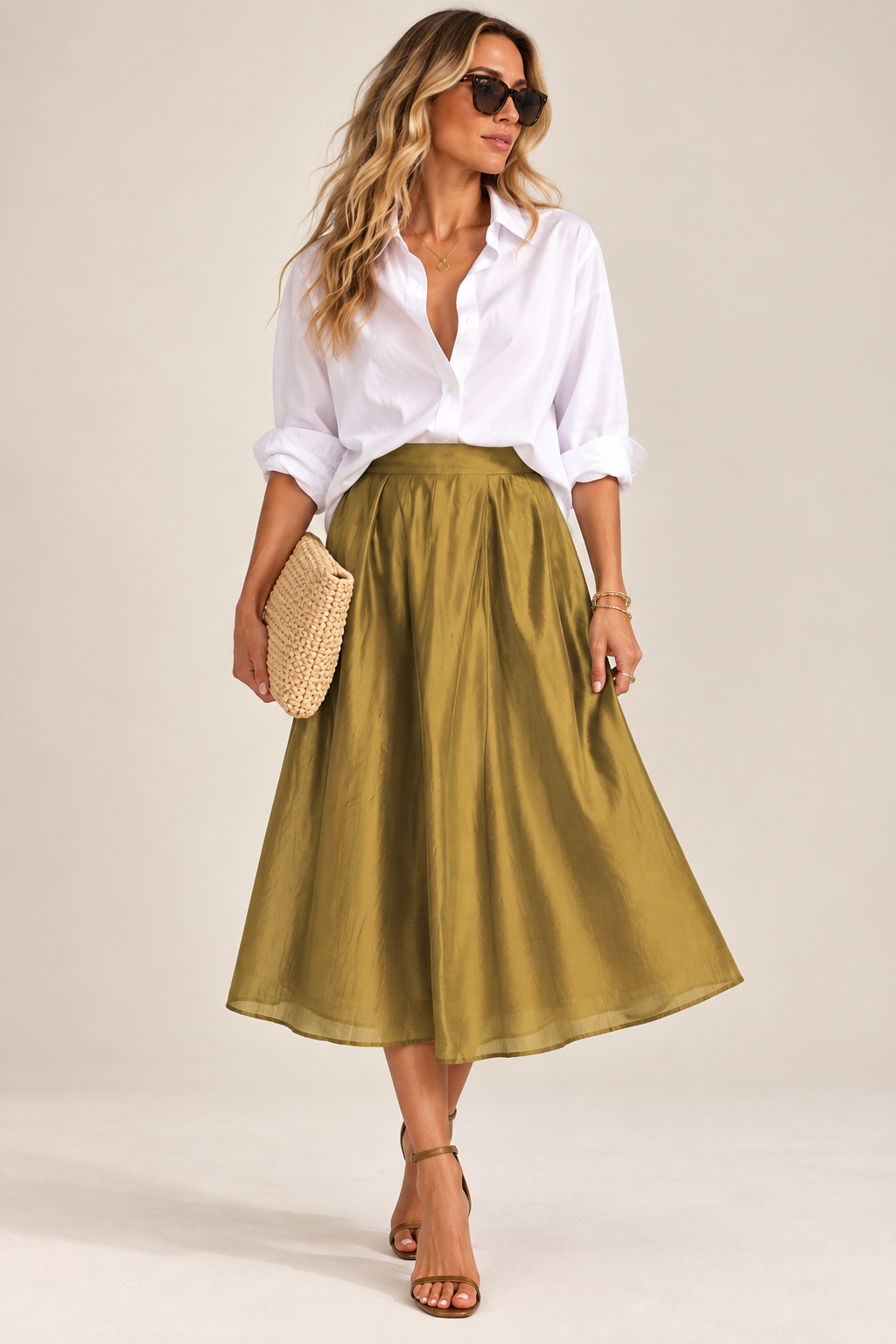 CLEMENTINE DRAPEY CHARTREUSE SKIRT