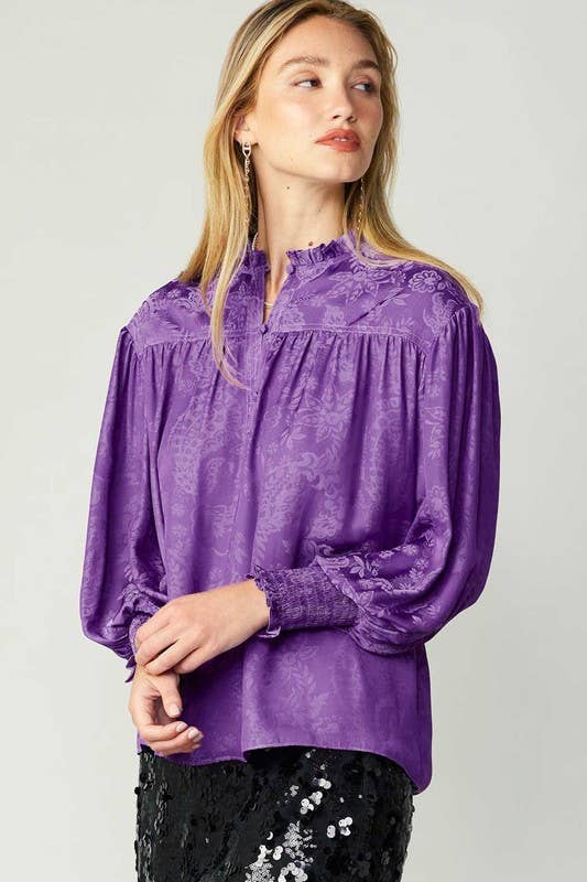 Hyper Violet Paisley Floral Print Blouse