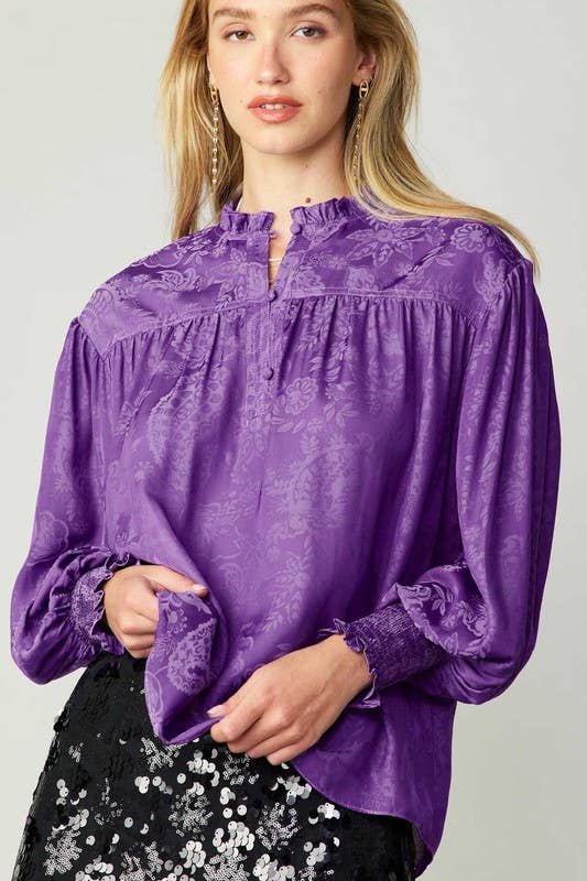 Hyper Violet Paisley Floral Print Blouse