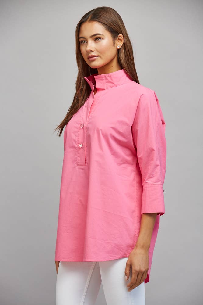 PARTIAL FRONT PLACKET OVERSIZED PULLOVER TUNIC TOP FT22320
