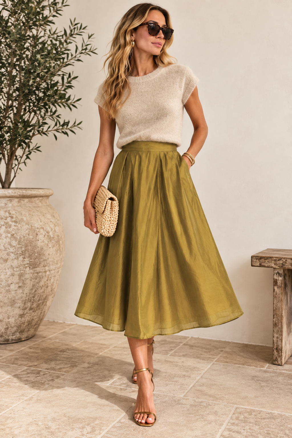 CLEMENTINE DRAPEY CHARTREUSE SKIRT