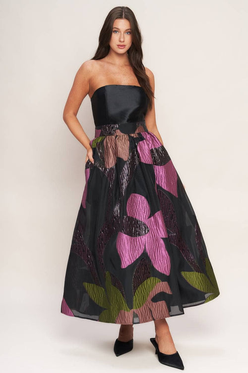 A solid and printed woven midi dress - ID23143