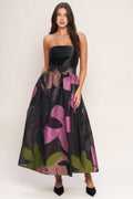 A solid and printed woven midi dress - ID23143