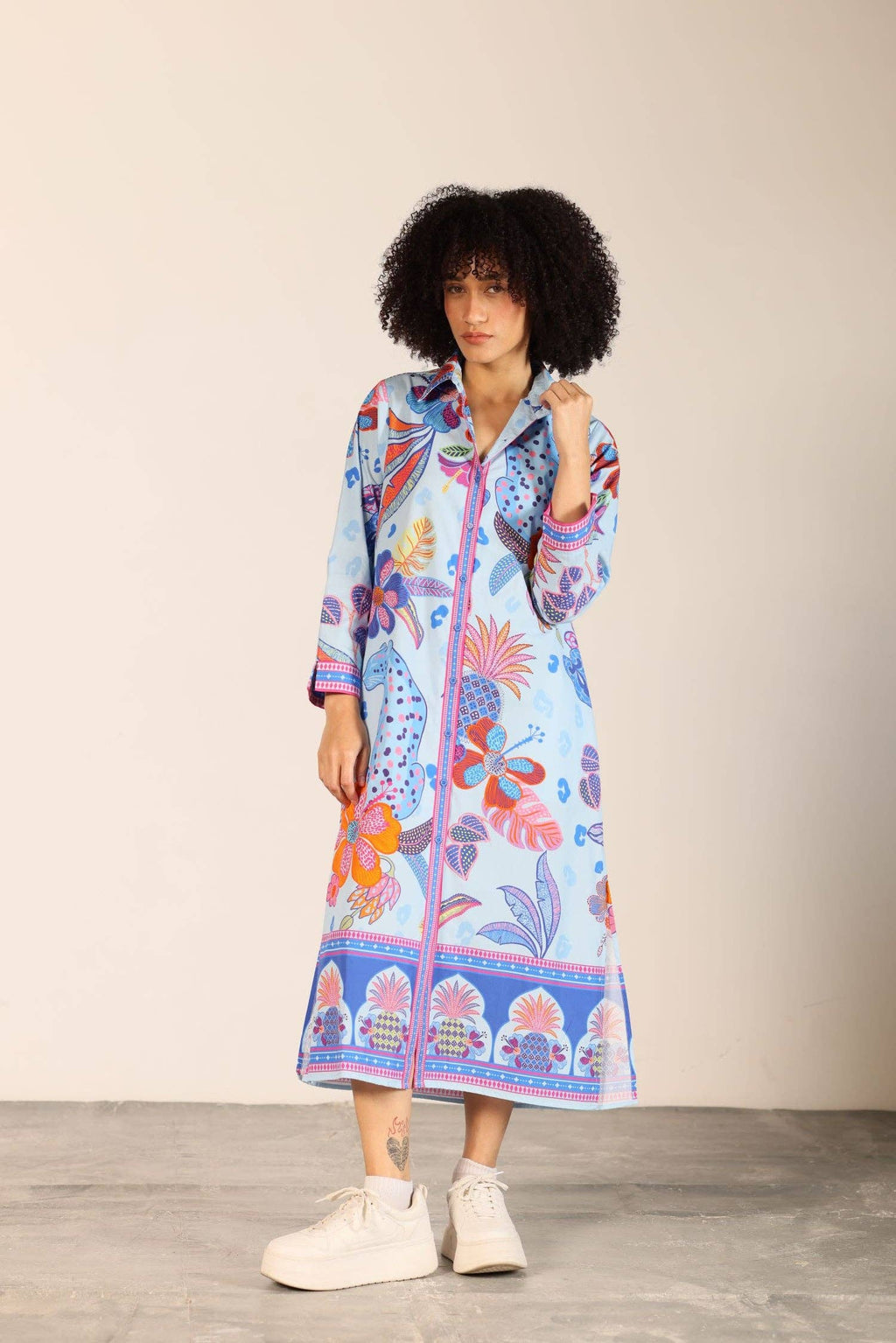 AZURE SAFARI ELIZA MIDI SHIRT DRESS