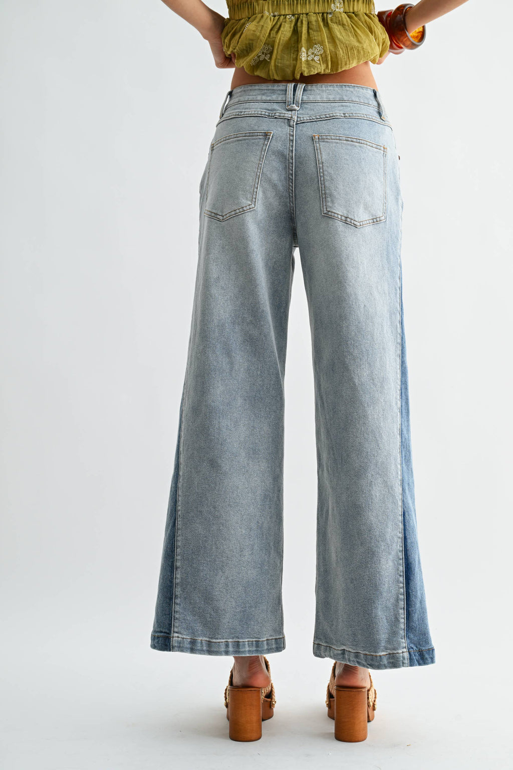 CB10162J Wide-Leg Two-Tone High Waist Denim Jeans