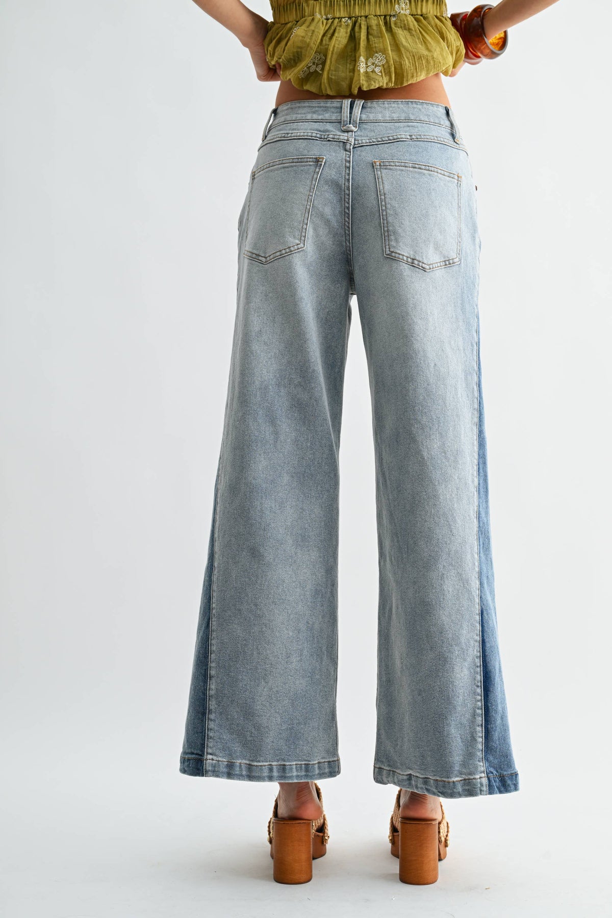 CB10162J Wide-Leg Two-Tone High Waist Denim Jeans
