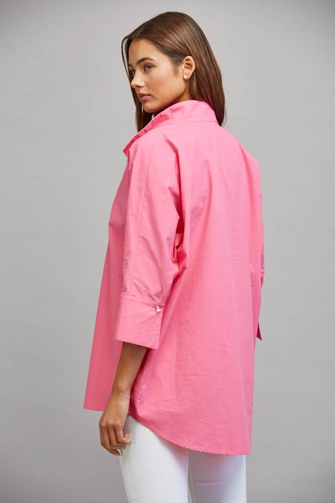 PARTIAL FRONT PLACKET OVERSIZED PULLOVER TUNIC TOP FT22320
