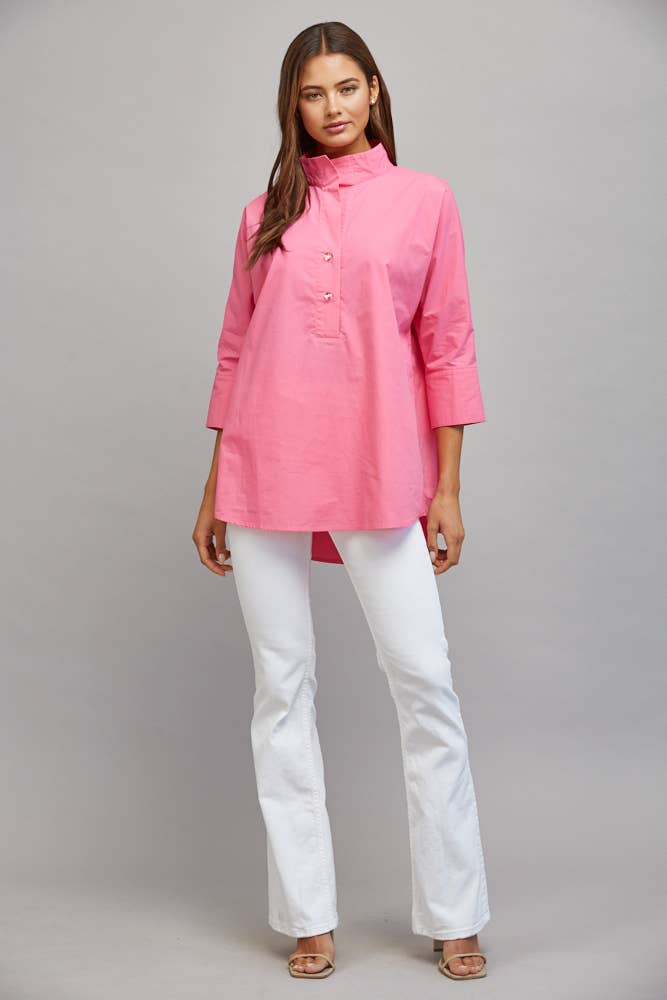 PARTIAL FRONT PLACKET OVERSIZED PULLOVER TUNIC TOP FT22320