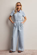 Belted Stretch Denim Wide-Leg Jumpsuit FRP0003