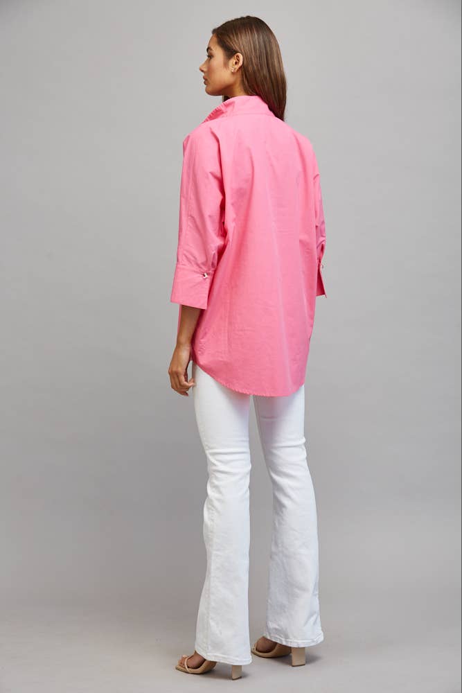 PARTIAL FRONT PLACKET OVERSIZED PULLOVER TUNIC TOP FT22320