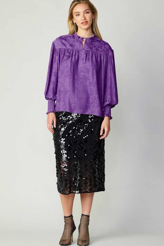 Hyper Violet Paisley Floral Print Blouse