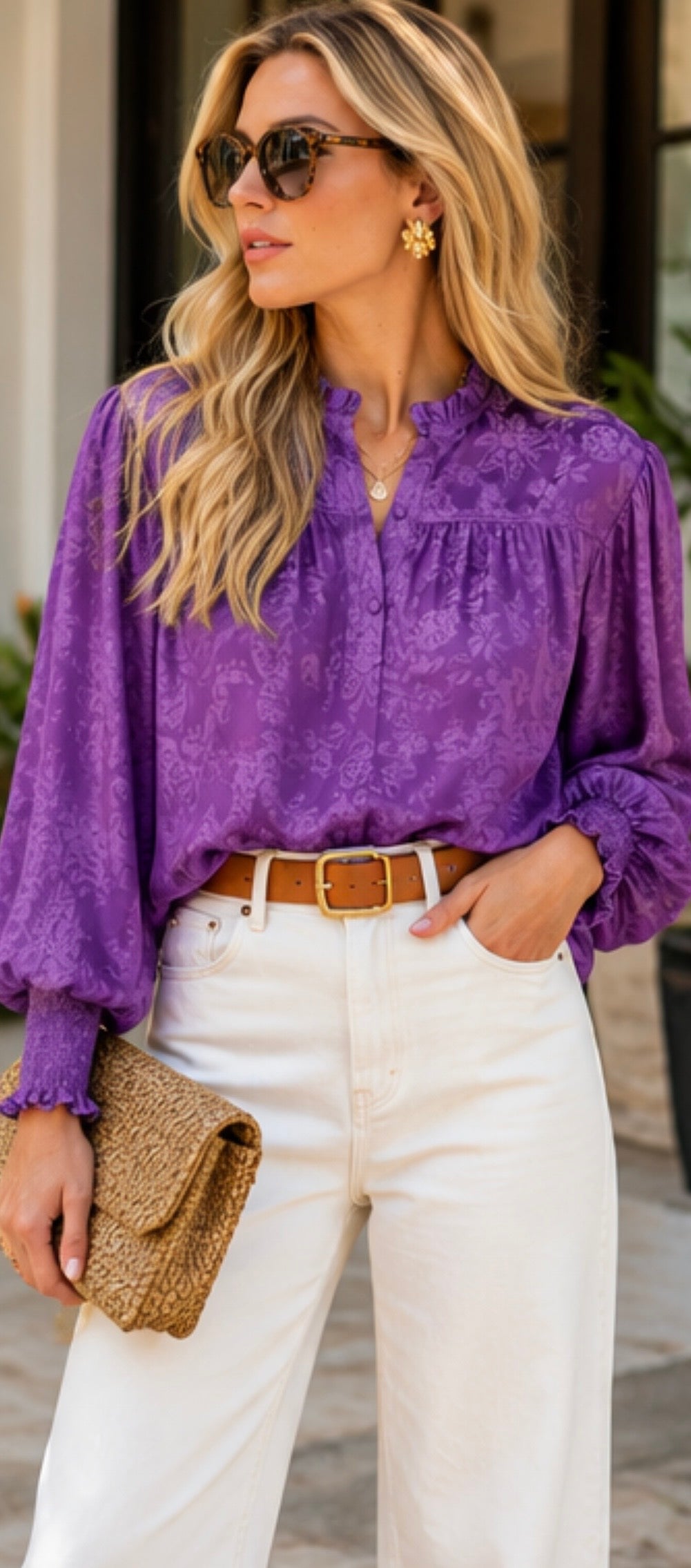 Hyper Violet Paisley Floral Print Blouse