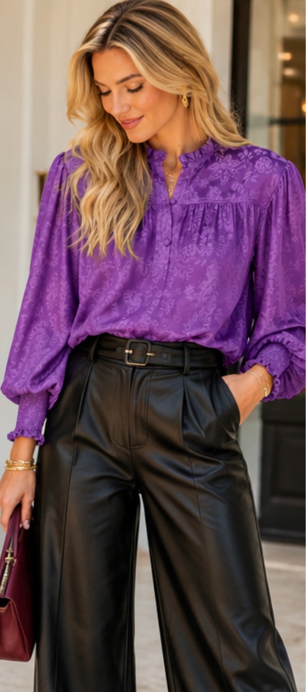 Hyper Violet Paisley Floral Print Blouse