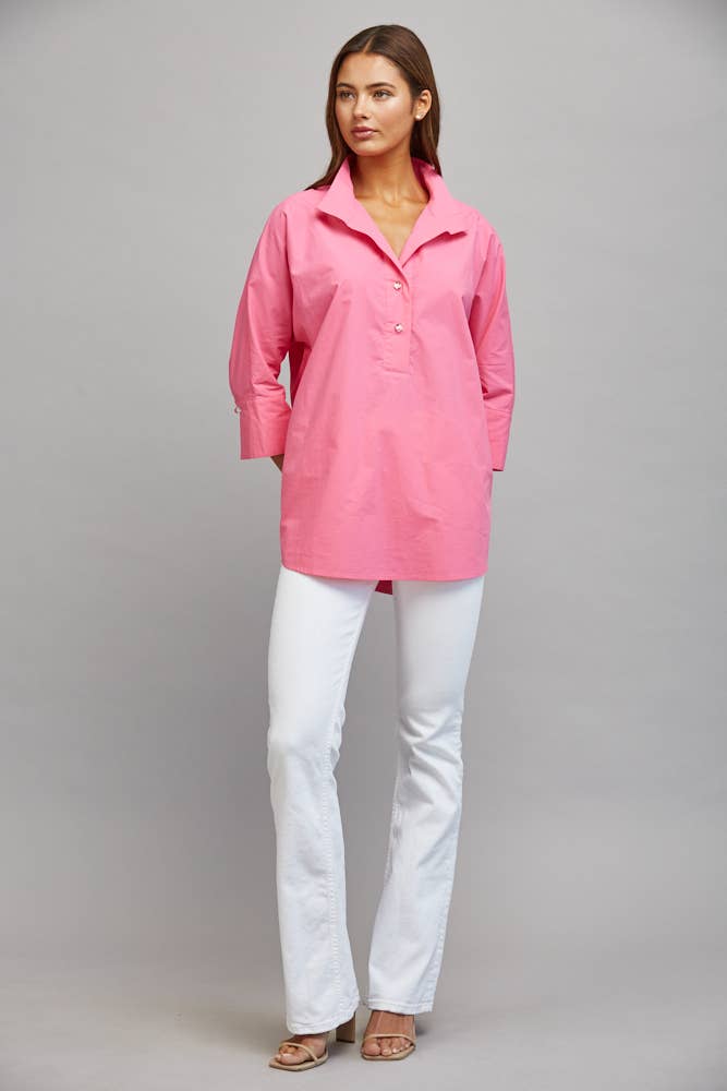 PARTIAL FRONT PLACKET OVERSIZED PULLOVER TUNIC TOP FT22320