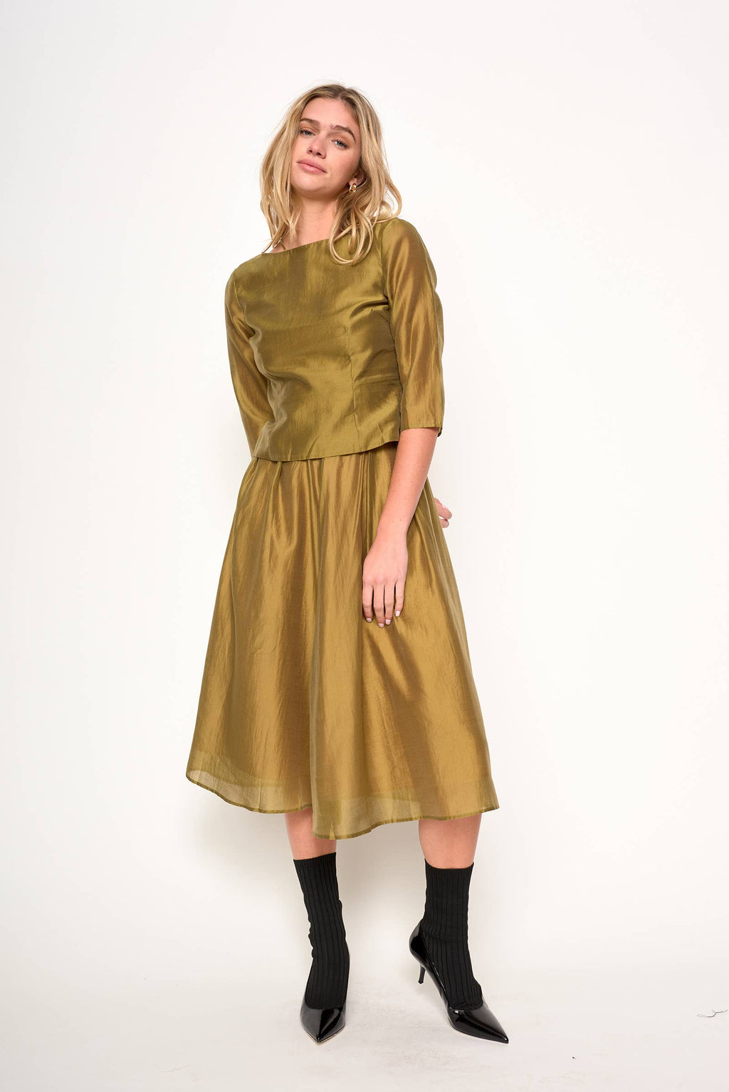 CLEMENTINE DRAPEY CHARTREUSE SKIRT