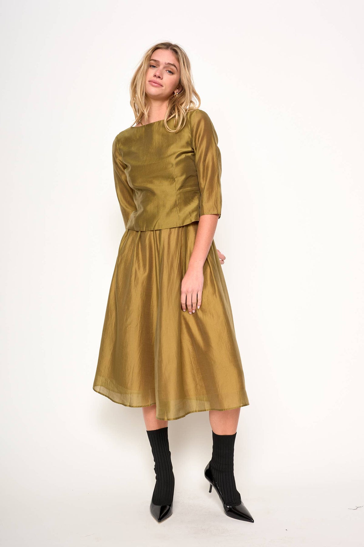 CLEMENTINE DRAPEY CHARTREUSE SKIRT