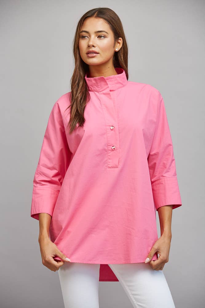 PARTIAL FRONT PLACKET OVERSIZED PULLOVER TUNIC TOP FT22320