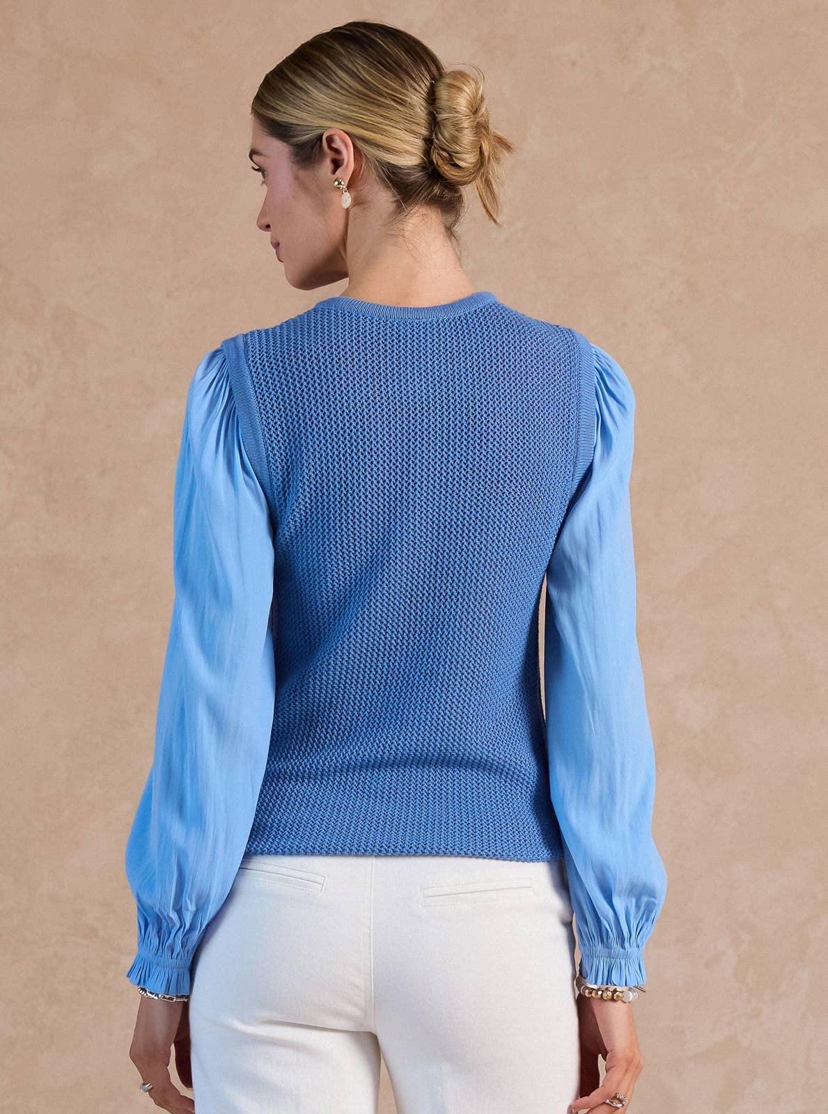 Knit Woven Combo Sweater