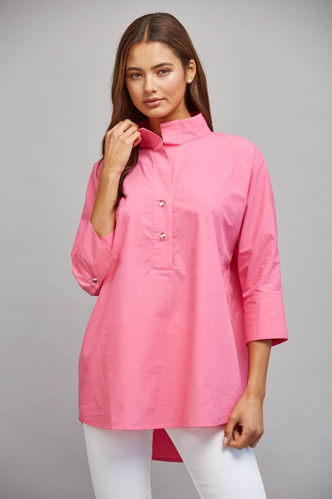 PARTIAL FRONT PLACKET OVERSIZED PULLOVER TUNIC TOP FT22320