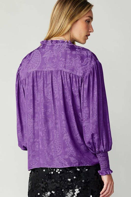 Hyper Violet Paisley Floral Print Blouse