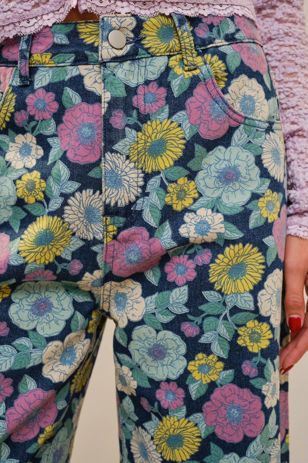 91829P Floral Wide Leg Jeans