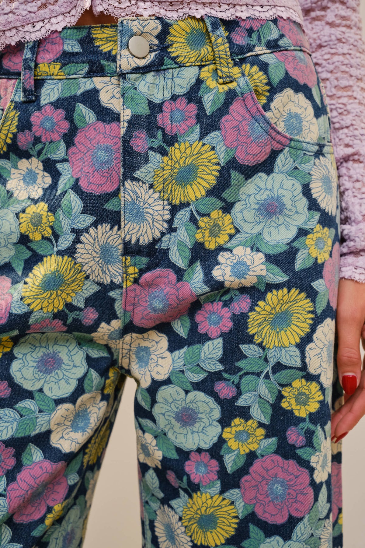 91829P Floral Wide Leg Jeans